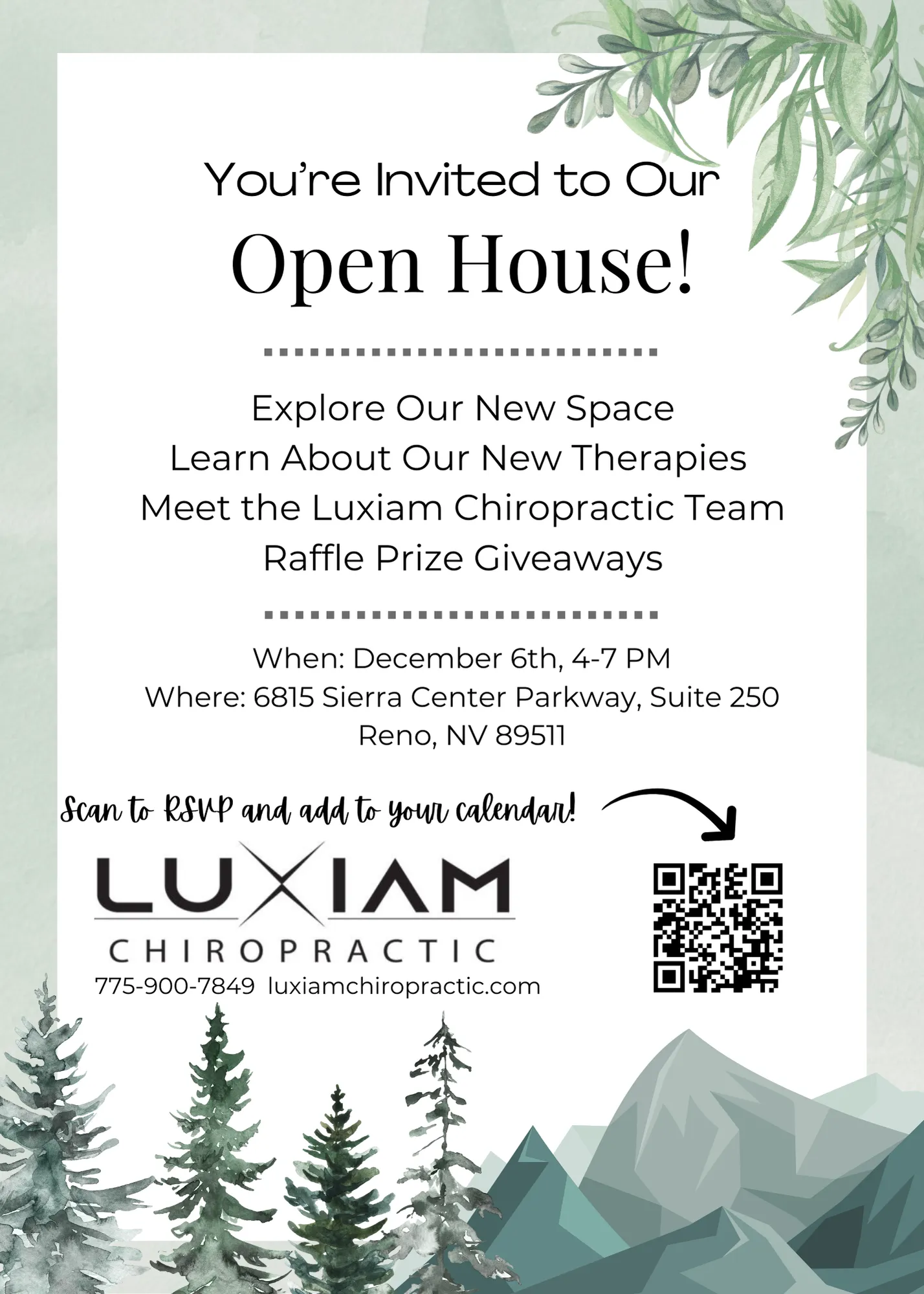 Chiropractic Reno NV Open House Flyer